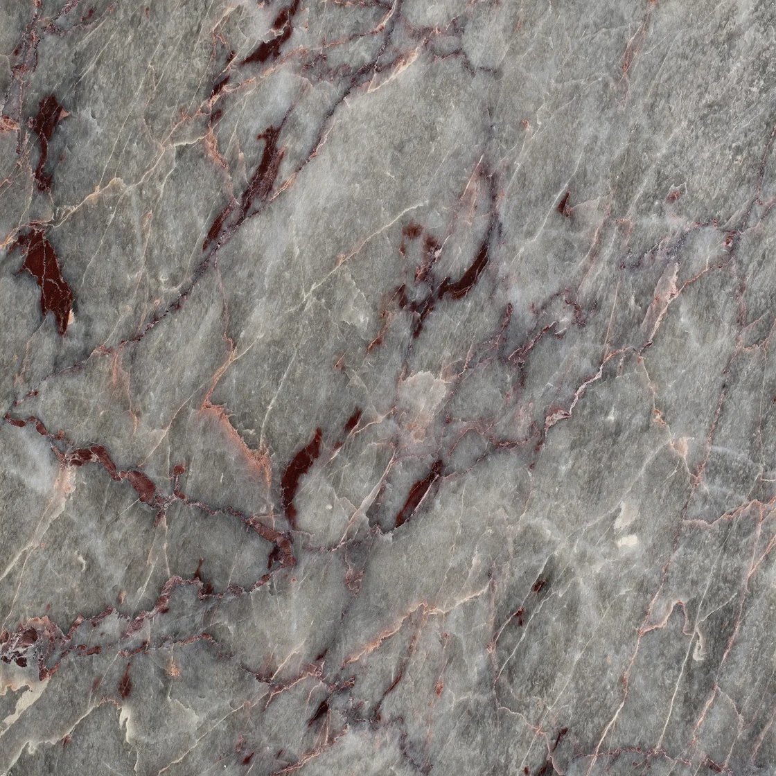 Salome | marble tile Salome marble tile — pale silver-grey and cream tones, irregular burgundy veins and darker mineral traces
