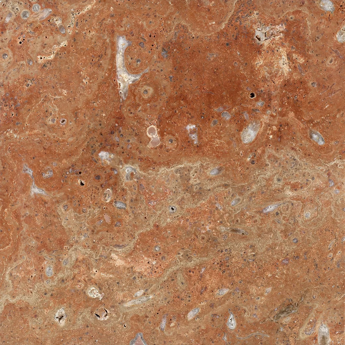 Demmer Arizona Travertine | travertine tile Demmer Arizona Travertine travertine tile — terracotta and warm red tones, rounded mineral shapes and scattered pale inclusions