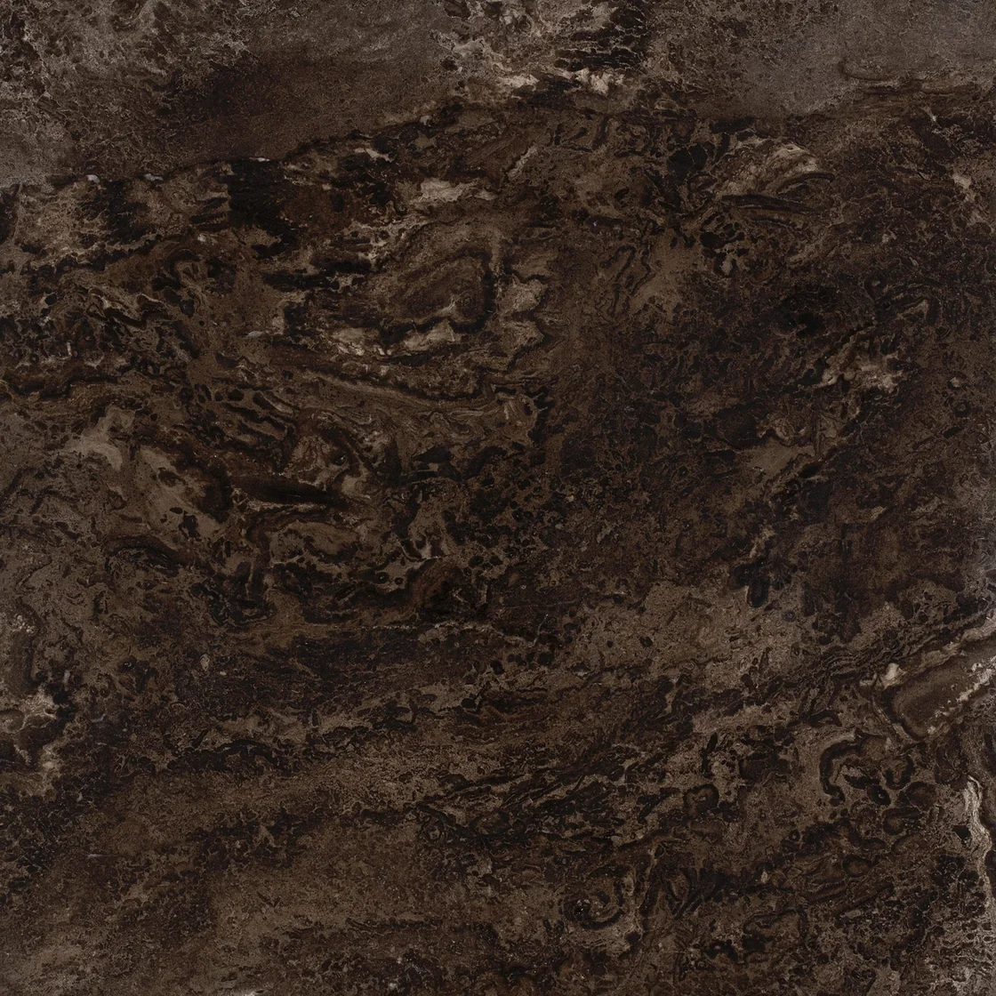 Narcisse | travertine tile Narcisse travertine tile — rich coffee and dark chocolate tones, contrasting dark patches and clustered mineral details
